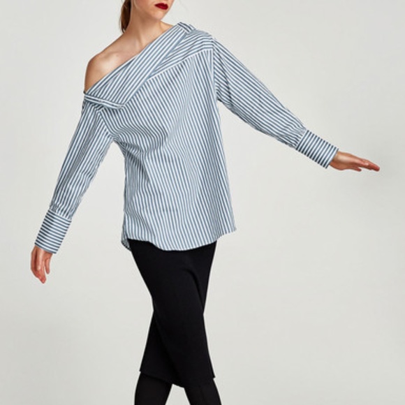 Zara Tops - New Zara Convertible Top Blue White Stripe Small S